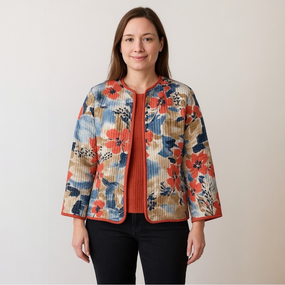 Alfred Dunner Womens 3X Jacket Mandarin Collar Quilted Floral Lightweight NWT